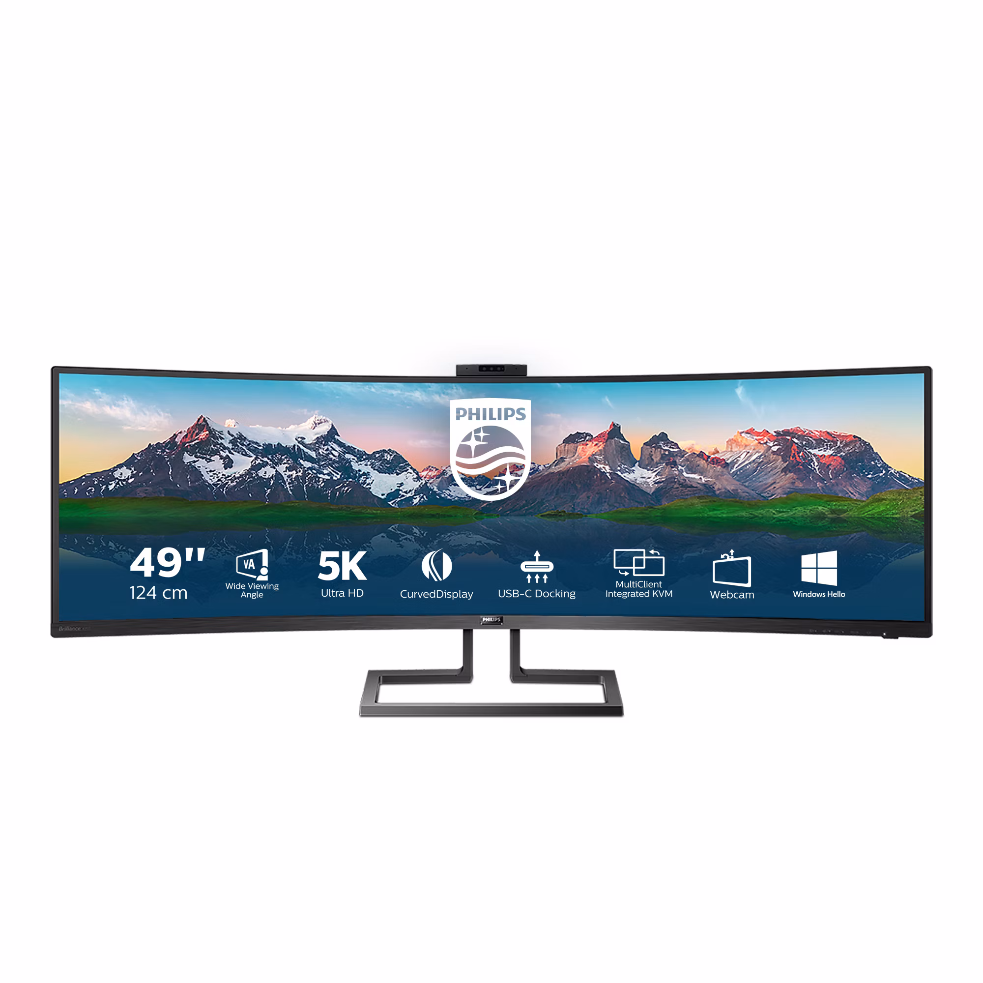 Monitor Philips 499P9H/00 49'' Dual QHD VA Curvo USB-C Webcam LED Nero