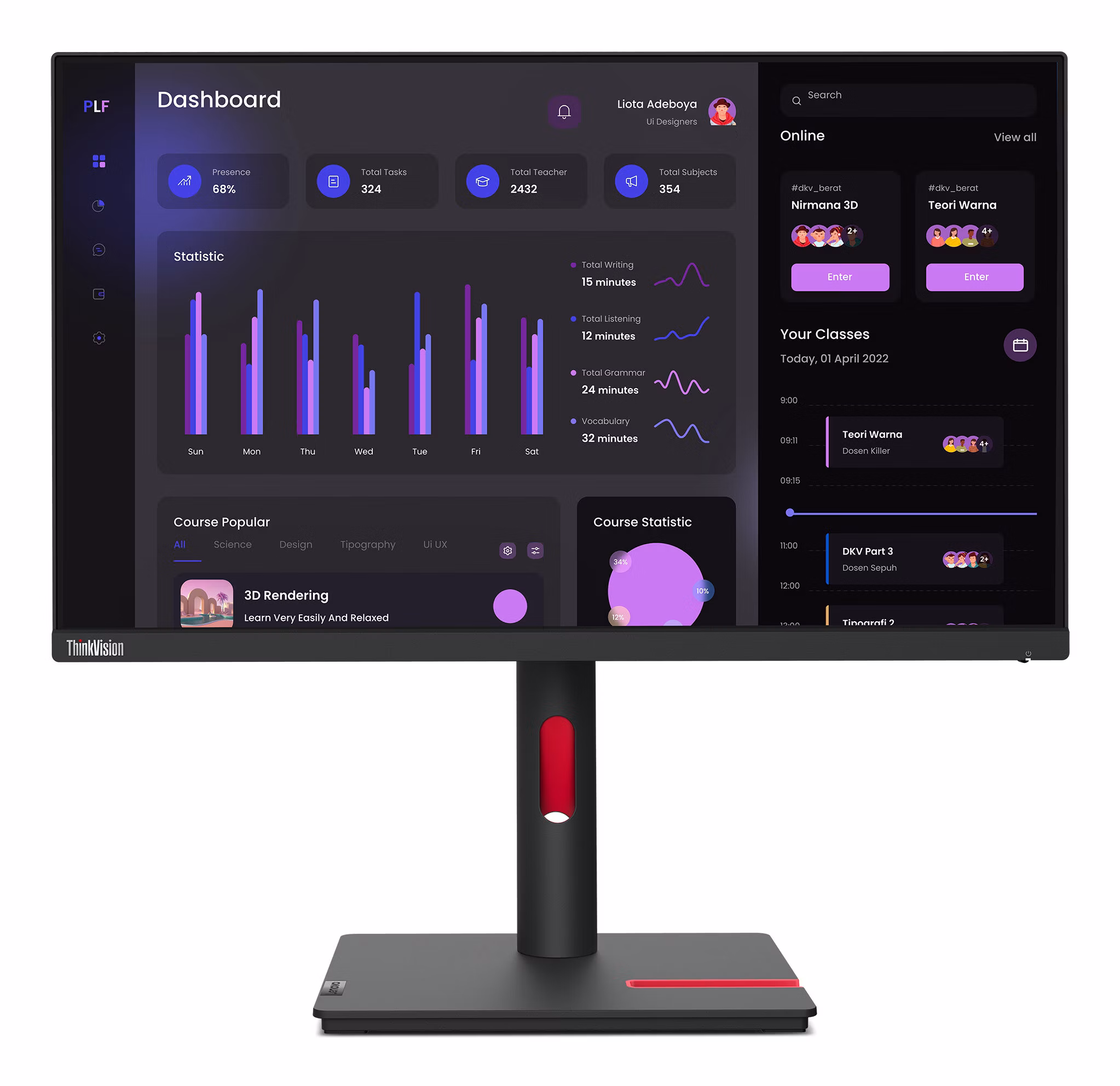 Monitor Lenovo ThinkVision T24i-30 24'' Full HD IPS HDMI DisplayPort VGA Pivot LED Nero
