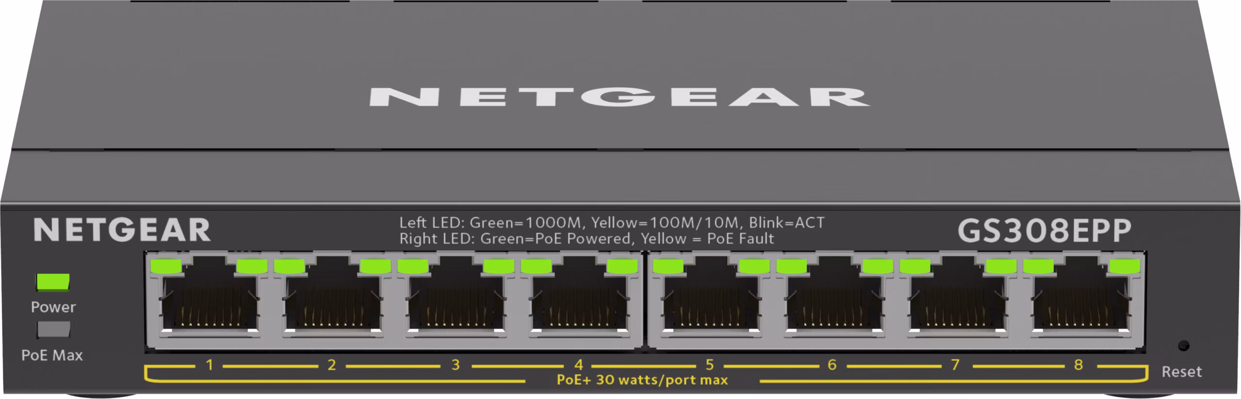 Switch NETGEAR 8 Porte Gigabit Ethernet High-Power PoE+ Plus Switch GS308EPP Gestito L2/L3 Gigabit Ethernet 10/100/1000