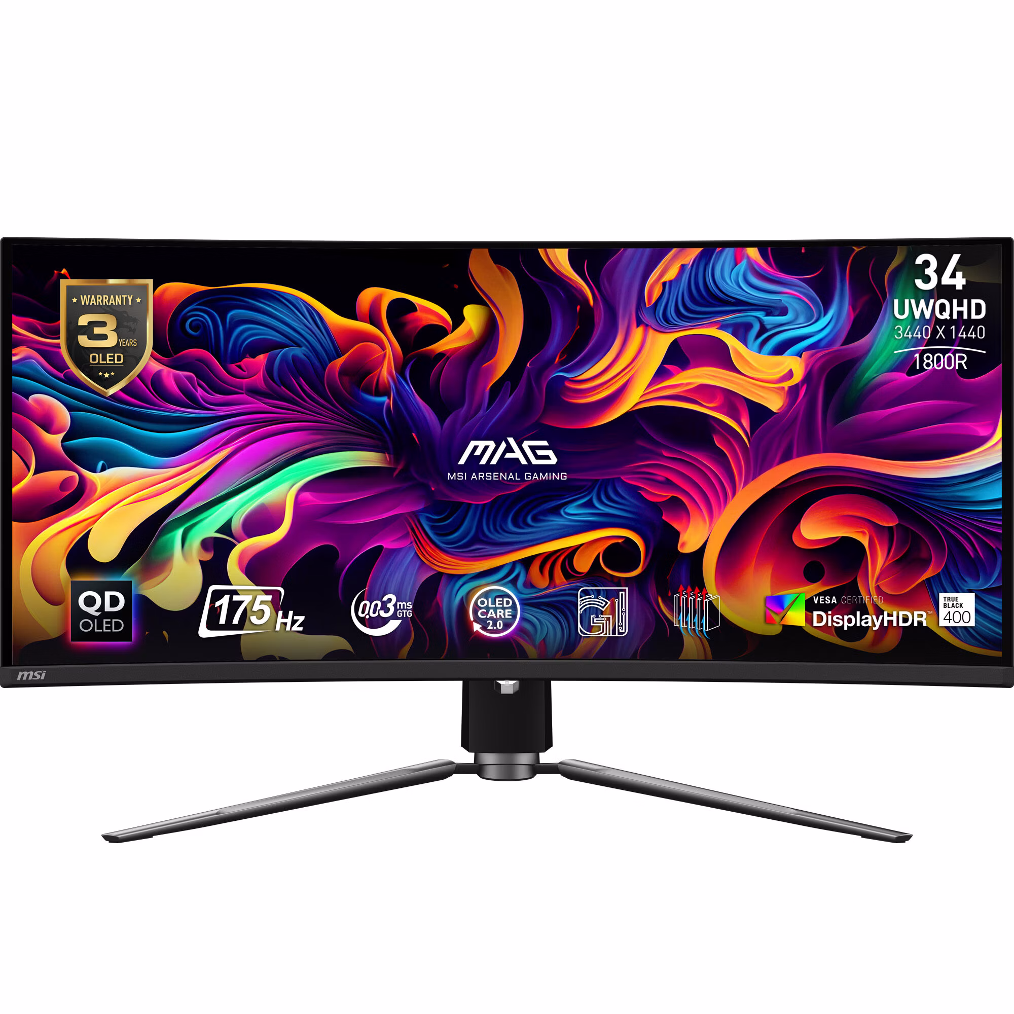 Monitor Msi MAG 341CQPDE 34'' UWQHD QD-OLED Curvo Adaptive-Sync HDR Nero