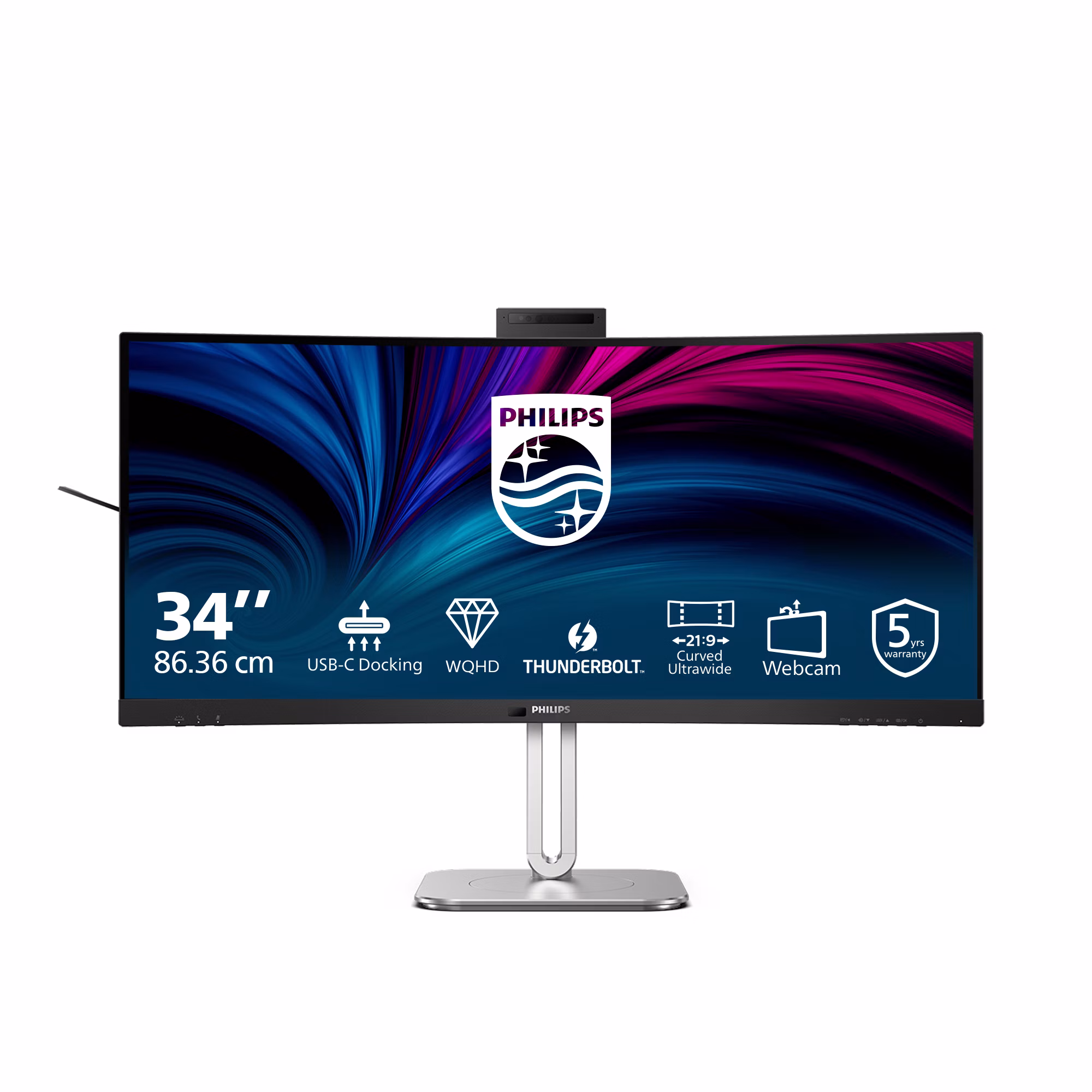 Monitor Philips 34B2U6603CH 34'' VA KVM HDMI DisplayPort Thunderbolt USB HDR Curvo 120Hz Silver