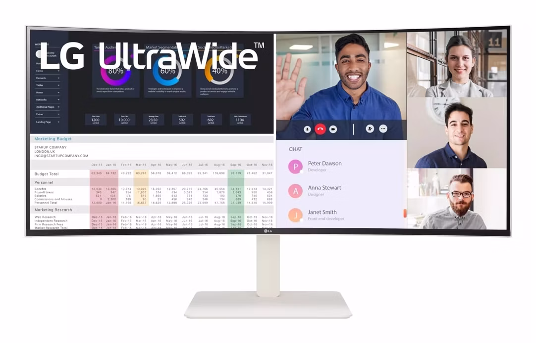 MONITOR LG 38WR85QC-W 38'' UWQHD+ Nano-IPS CURVO AMD Free-Sync Premium Pro LED BIANCO