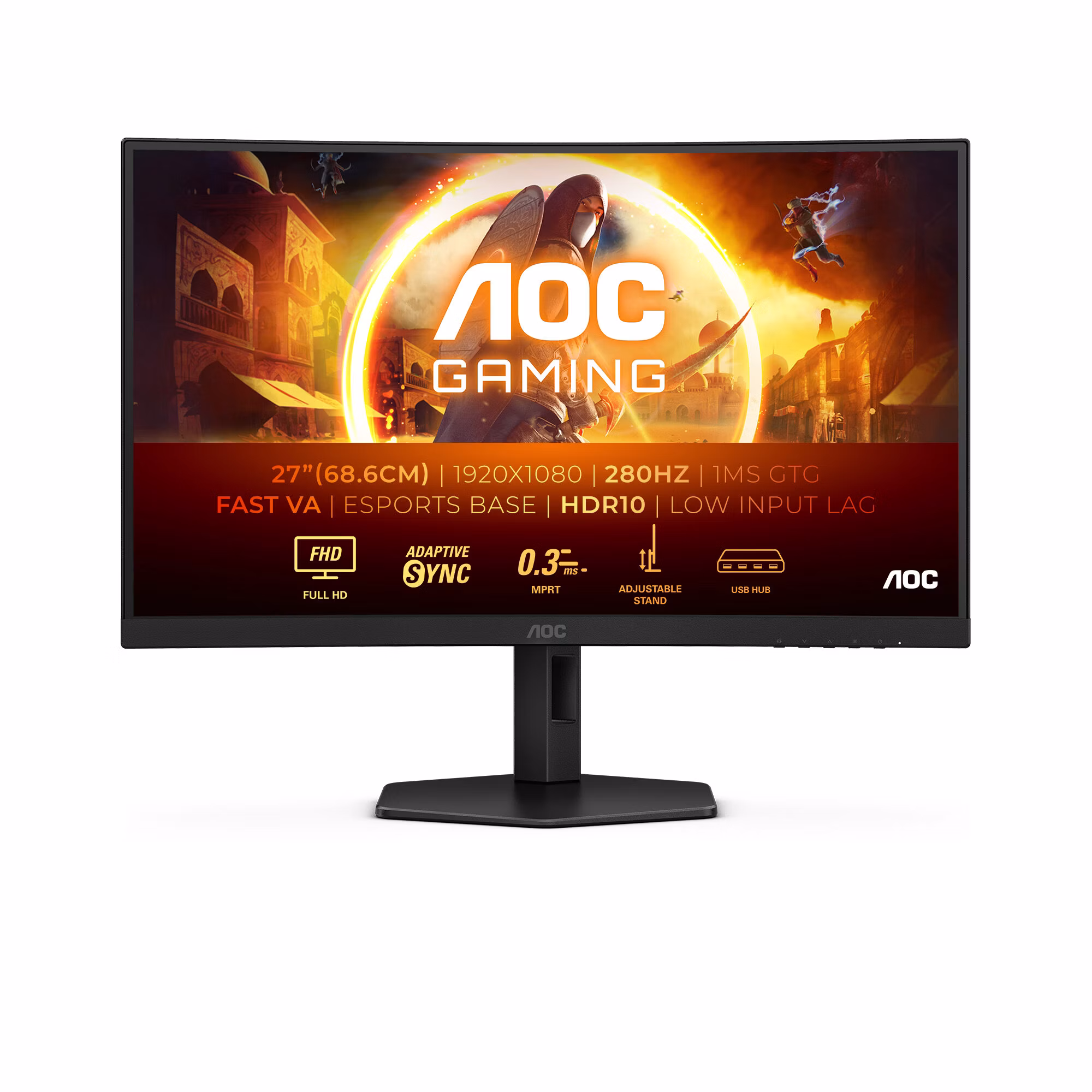 Monitor AOC C27G4ZXU 27" Nero Full HD Fast-VA Curvo USB-Hub 280Hz