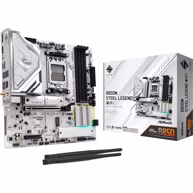 Scheda Madre ASROCK B850M Steel Legend WIFI Socket AM5 DDR5 Micro ATX Bianco