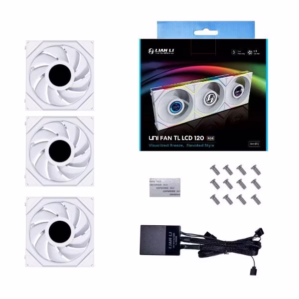Ventola LIAN LI Uni FAN TL LCD Bianca 120mm A-RGB Kit Da 3 1 Ventola LIAN LI Uni FAN TL LCD Bianca 120mm A-RGB Kit Da 3