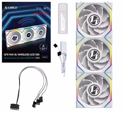 Ventola Lian Li UNI FAN SL Ventola LCD Wireless ARGB PWM Kit da 3 con controller Lama Inversa 120mm Bianco