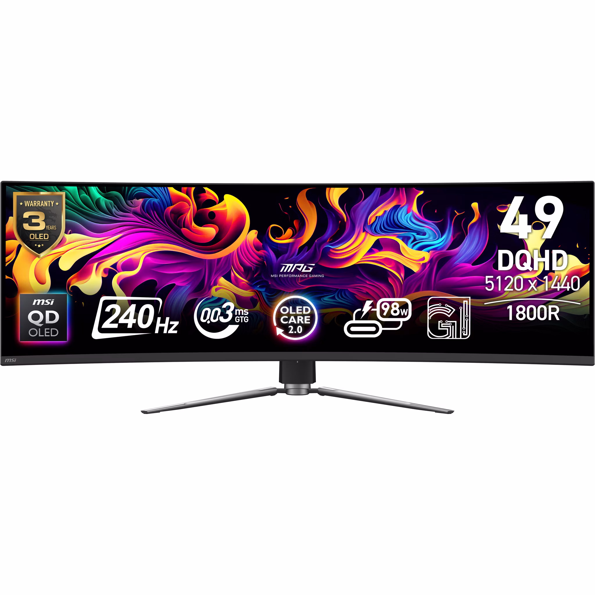 Monitor MSI MPG 491CQPXDE QD-OLED 49" Nero DQHD Curvo USB-Hub USB-C 240Hz