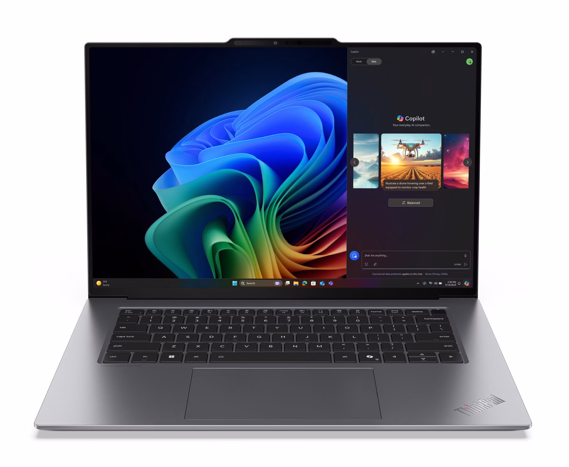Lenovo ThinkPad X9-15 Gen 1 Copilot+ PC Intel Core Ultra 7 258V Laptop 38.9 cm (15.3") Touchscreen 2.8K 32 GB LPDDR5x-SDRAM 1 TB SSD Wi-Fi 7 (802.11be) Windows 11 Pro French Grey