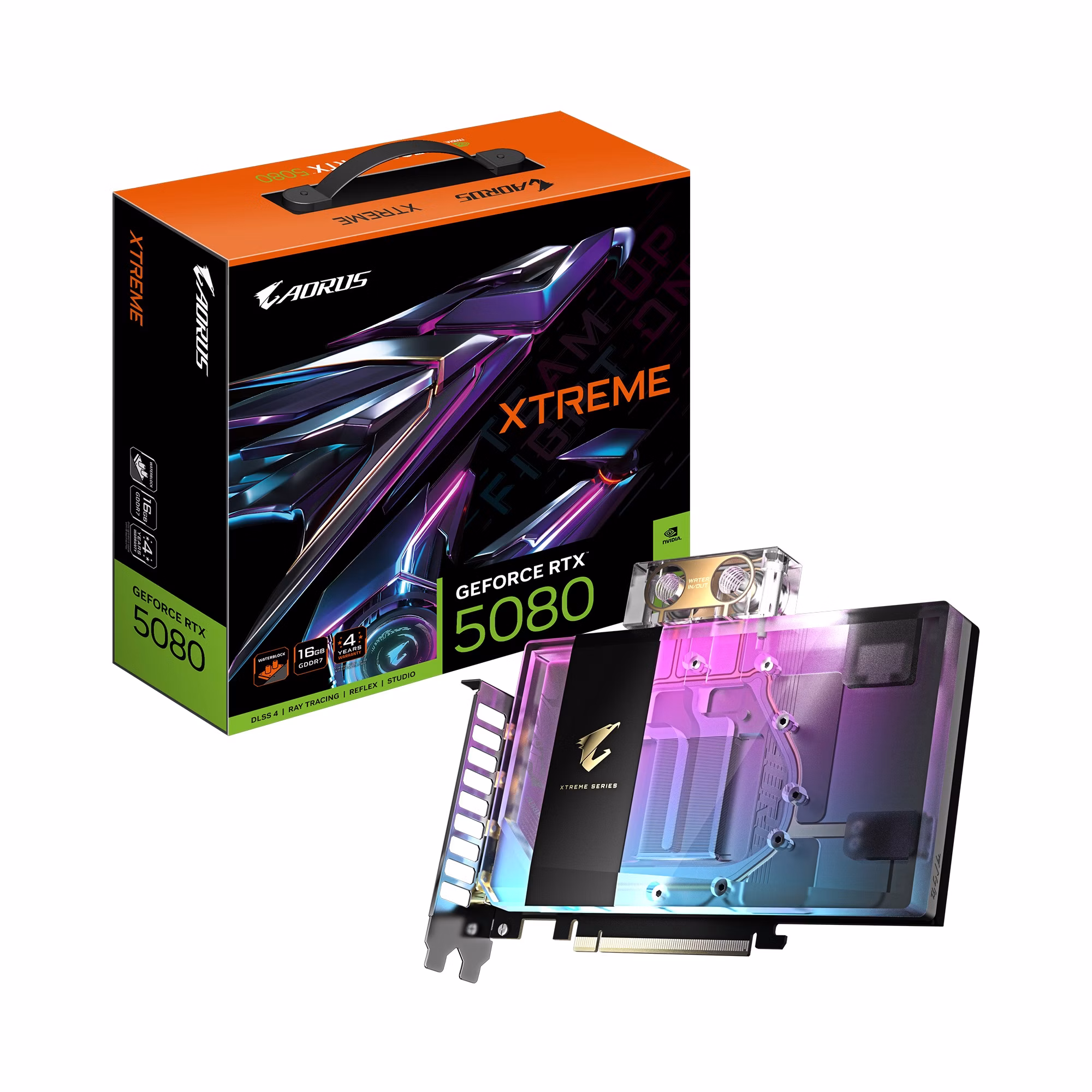 Scheda Video Gigabyte Aorus Nvidia GeForce RTX 5080 Xtreme Waterforce Water Block 16GB GDDR7 Nero