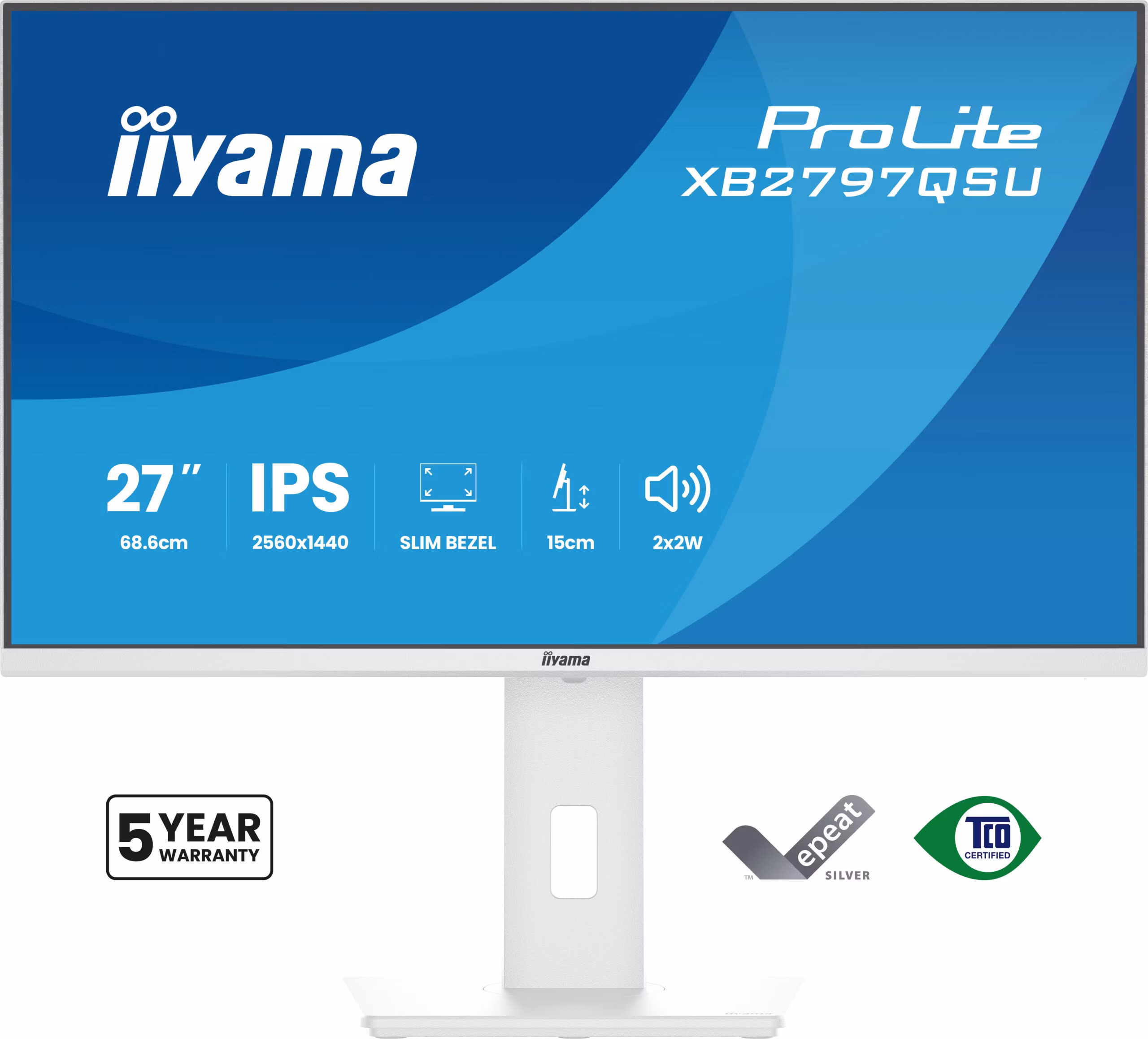 Monitor iiyama ProLite XB2797QSU-W1 27" 2560 x 1440 Pixel Quad HD LED Bianco 2 Monitor iiyama ProLite XB2797QSU-W1 27" 2560 x 1440 Pixel Quad HD LED Bianco - immagine 2