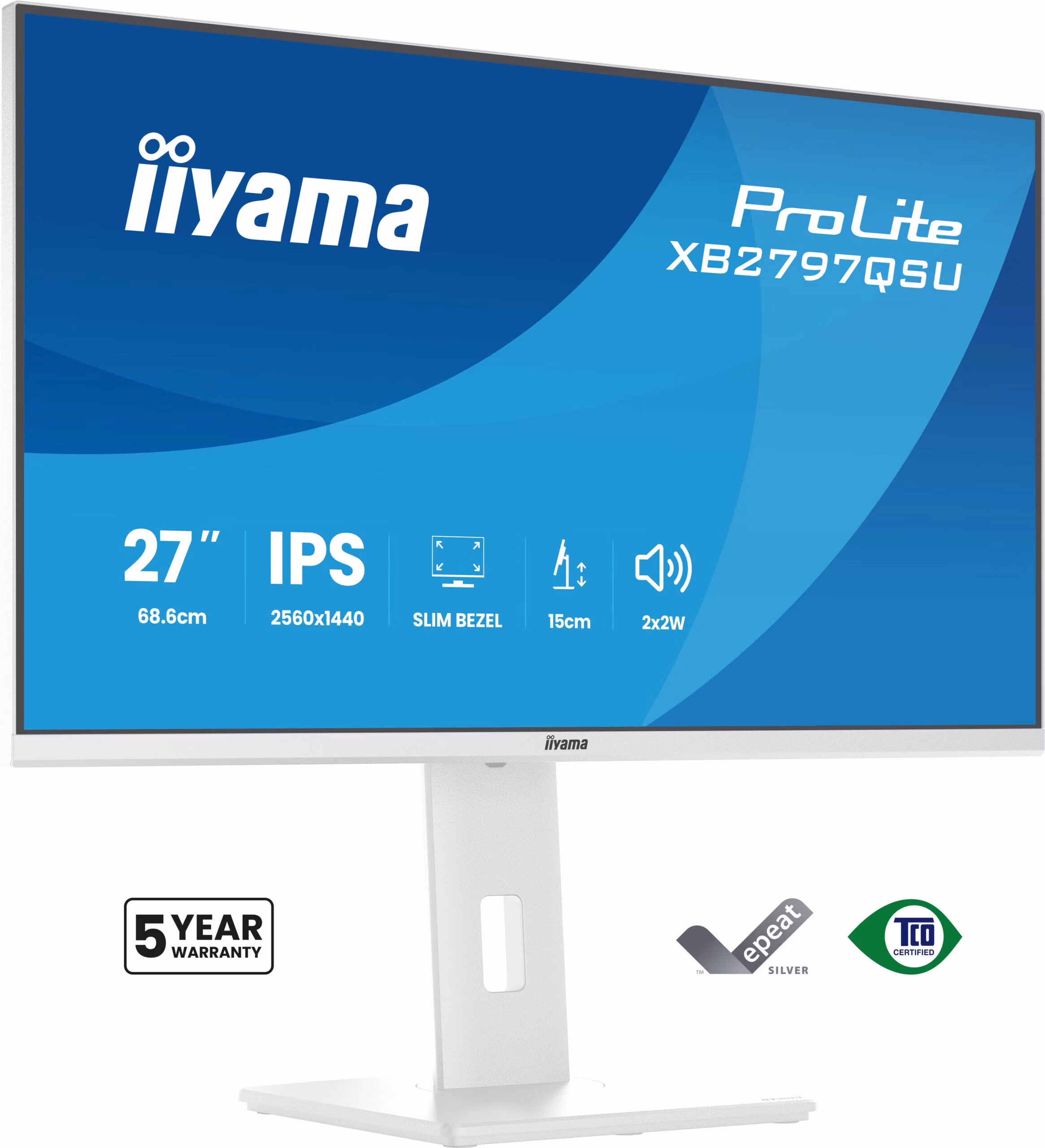 Monitor iiyama ProLite XB2797QSU-W1 27" 2560 x 1440 Pixel Quad HD LED Bianco