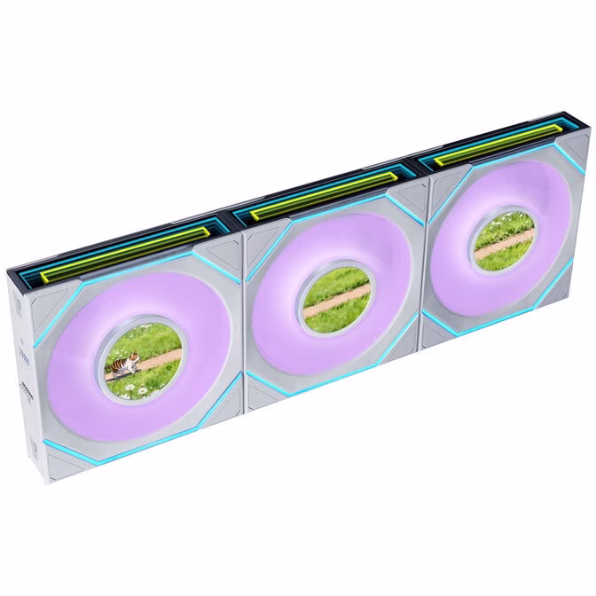Ventola Lian Li UNI FAN SL-INF Wireless LCD FLEX Reverse Blade ARGB 120mm Kit Da 3 Con Controller Bianco