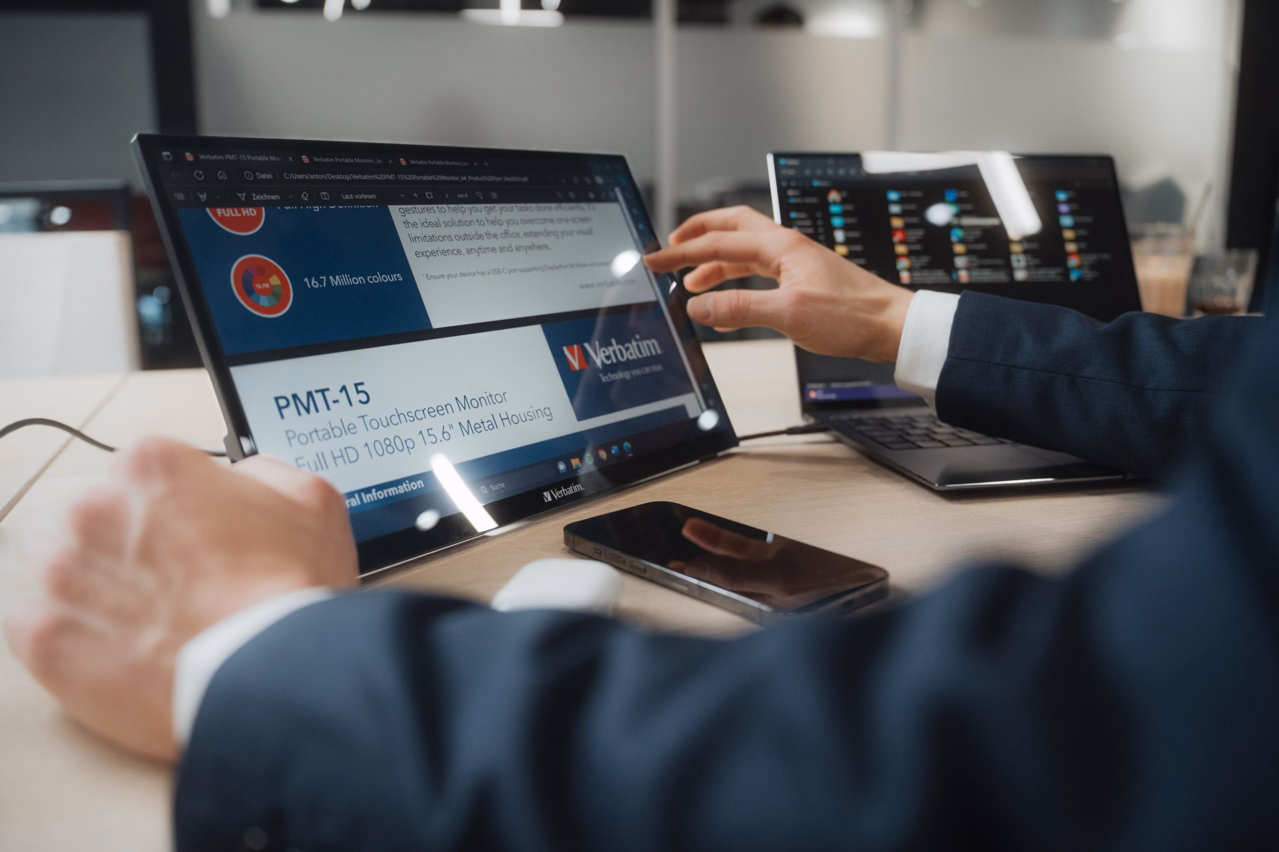 Monitor Verbatim PMT-17 17'' FullHD IPS USB-C HDR Nero 2 Monitor Verbatim PMT-17 17'' FullHD IPS USB-C HDR Nero - immagine 2