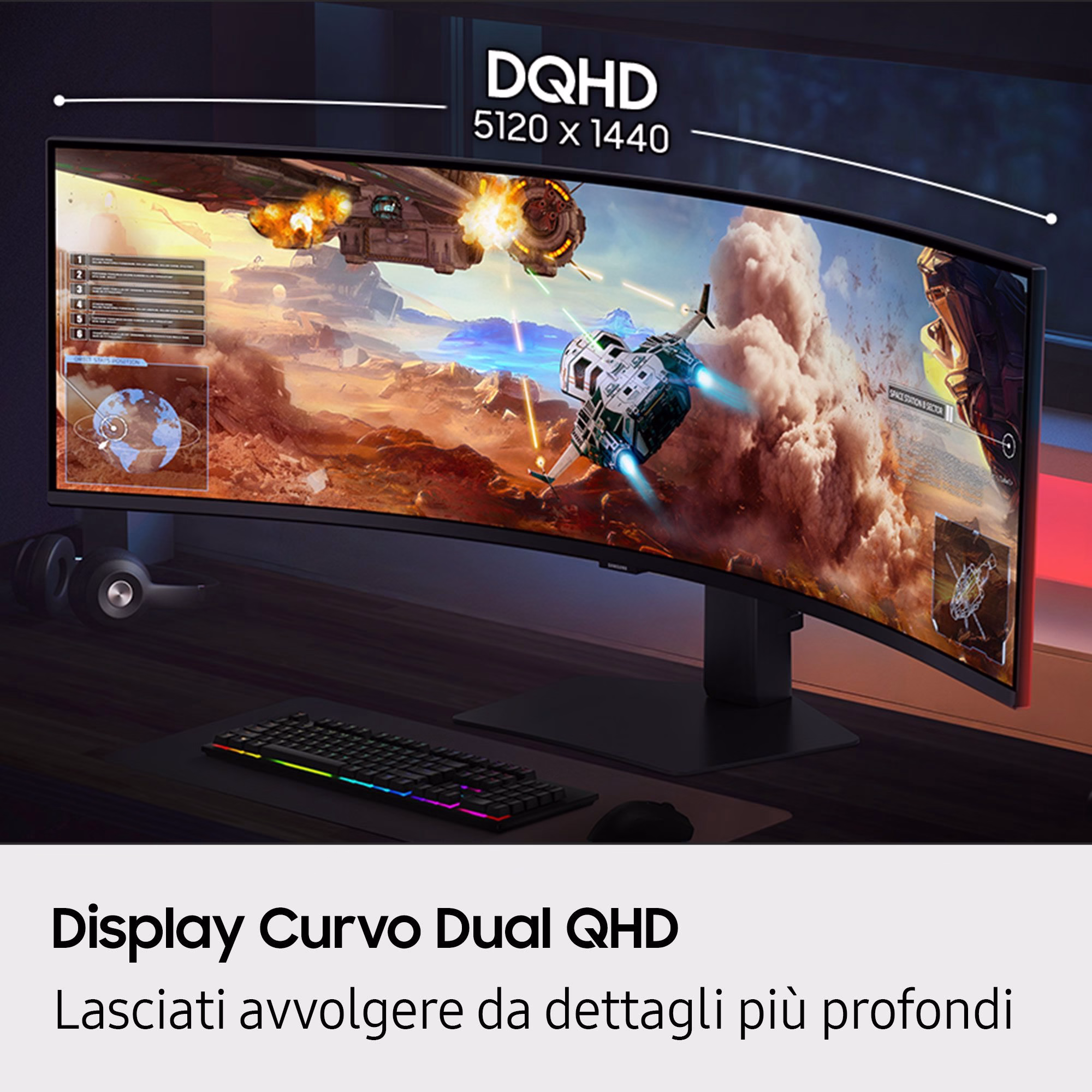 Monitor SAMSUNG Odyssey G9 G91F DQHD 49" 144 Hz VA Curvo FreeSync / G-SYNC Compatible 6 Monitor SAMSUNG Odyssey G9 G91F DQHD 49" 144 Hz VA Curvo FreeSync / G-SYNC Compatible - immagine 6